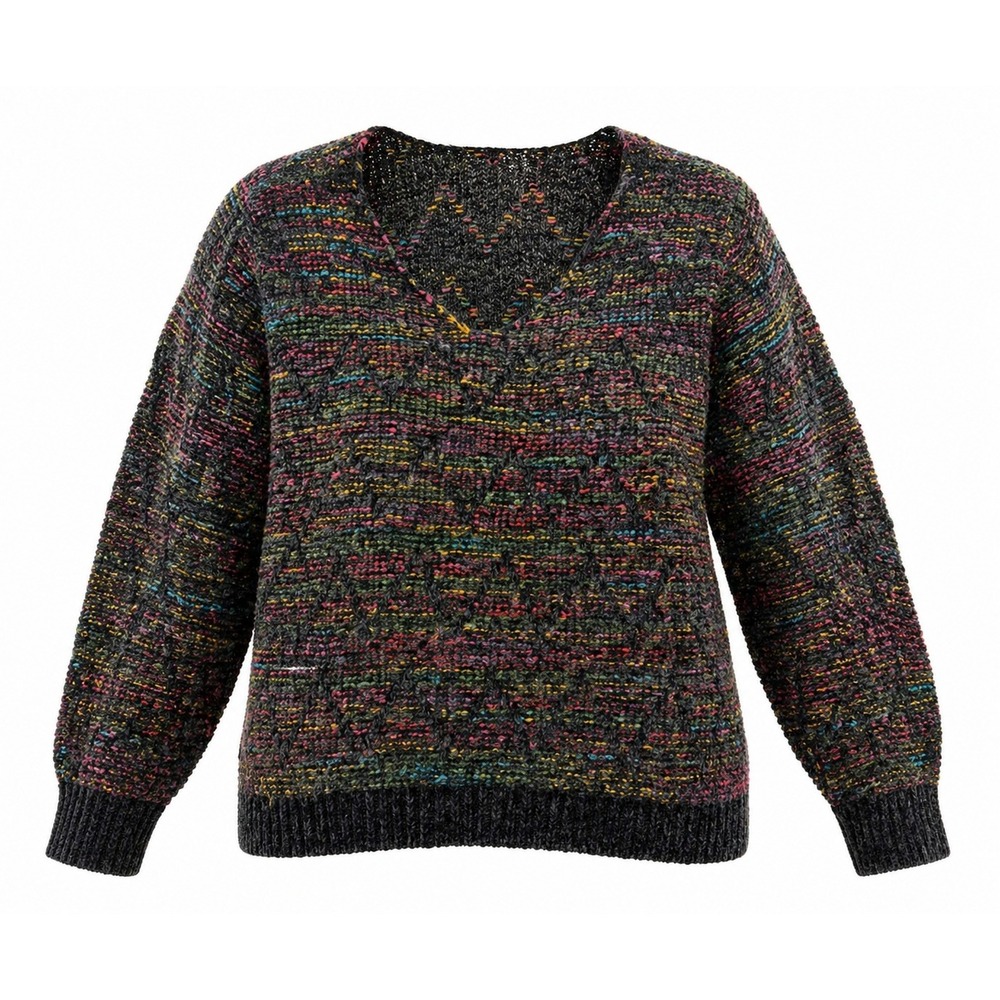 Jillian Nicole Woman Sweater 1X Multicolor‎ Chunky Knit V Neck Cozy Plus